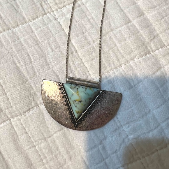 Long silver and turquoise statement necklace - Picture 1 of 5
